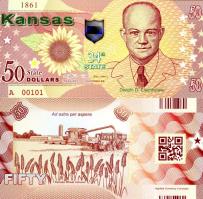 *USA 50 Dollars 2015 34. štát - Kansas polymer - Kliknutím na obrázok zatvorte -
